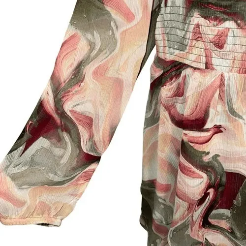 EXPRESS Chiffon Splashed Watercolor Balloon Sleeve‎ Tiered Dress NWT $88 Large - Image 4