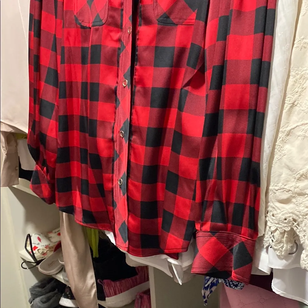 Red and Black Plaid Button-Up Shirt - Image 2