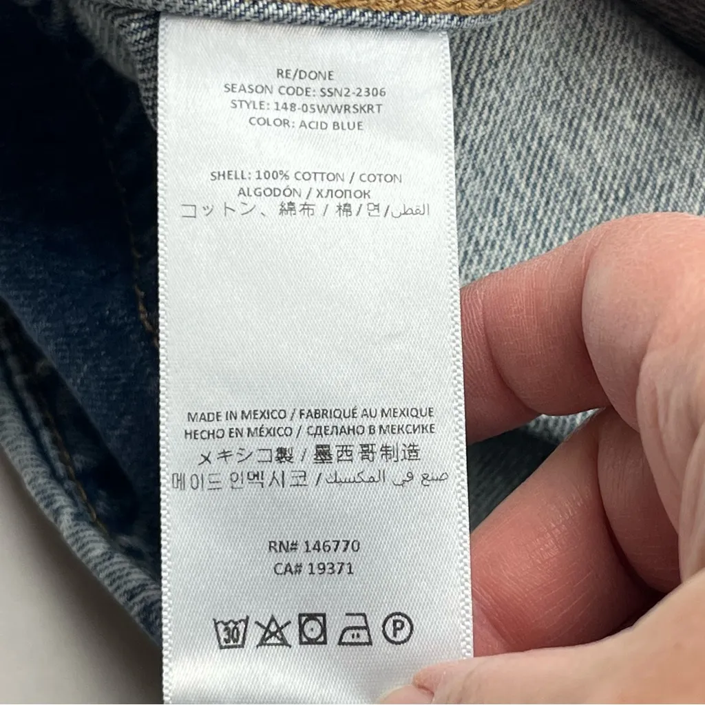 Re/Done Acid Blue Wrap Mini‎ Skirt Womens Size 27 Button Denim Jean Pocket NEW - Image 7