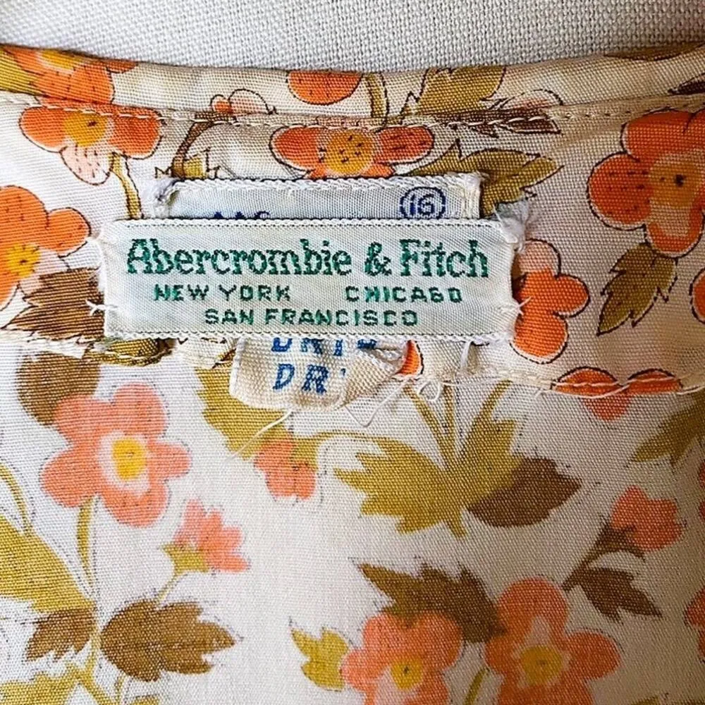 Vintage 1960's ABERCROMBIE & FITCH Orange Calico Floral Women's Fitted Blouse 16 - Image 5