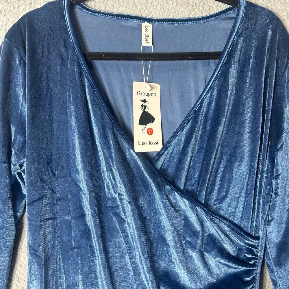 Velvet Dress Womens Juniors 2XL Blue Ruched V Neck Bodycon Formal Party Xmas NEW Size undefined - Image 3