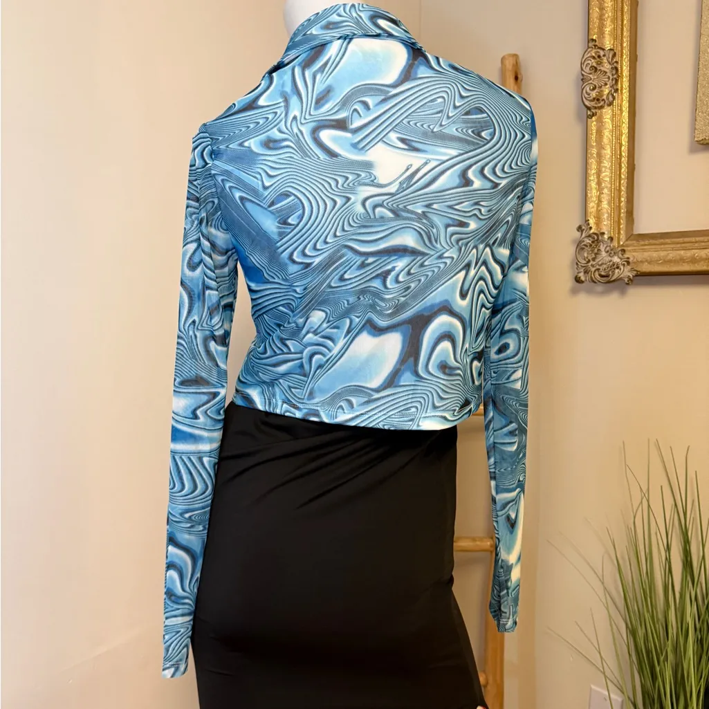 Princess Polly, Alina Long Sleeve Cropped Button Up Shirt, Blue, Women’s Size 10 - Image 4