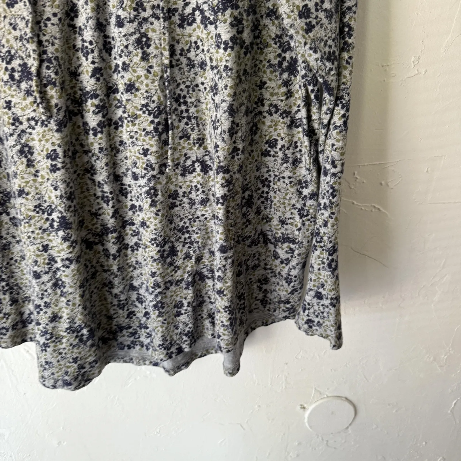 Ruff Hewn Shirt Peasant 2X Gray Blue Floral Lace Up Neck Long‎ Sleeve Cotton Top - Image 3