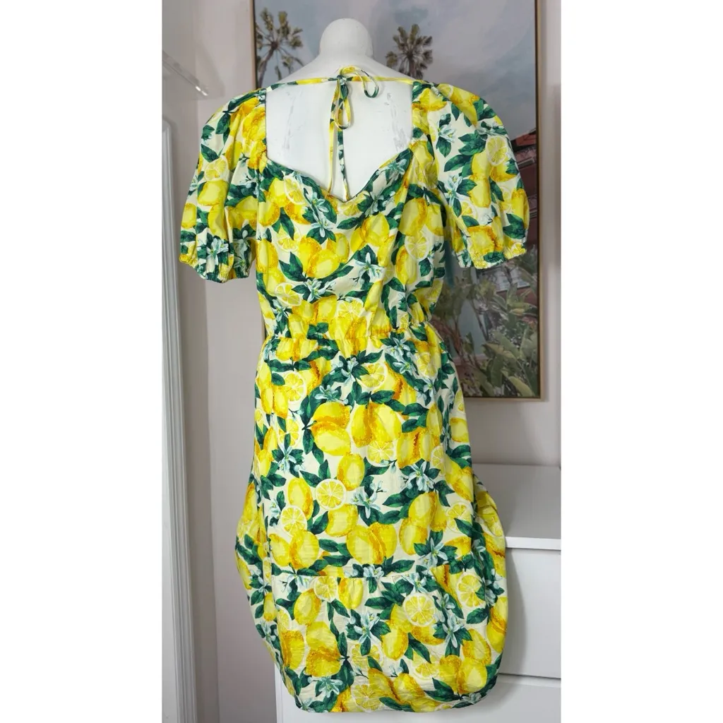 Chloe + Rene Yellow Green Lemon Print Cotton Short Dress Size Large - Image 6