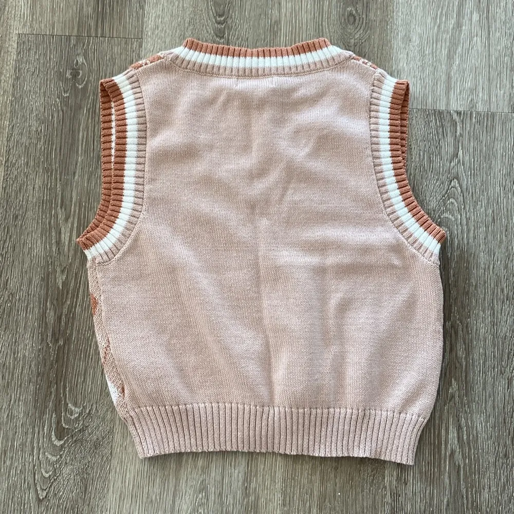 Y2k 2000s preppy Argyle academia sweater vest brown tan neutral medium new nwt - Image 8