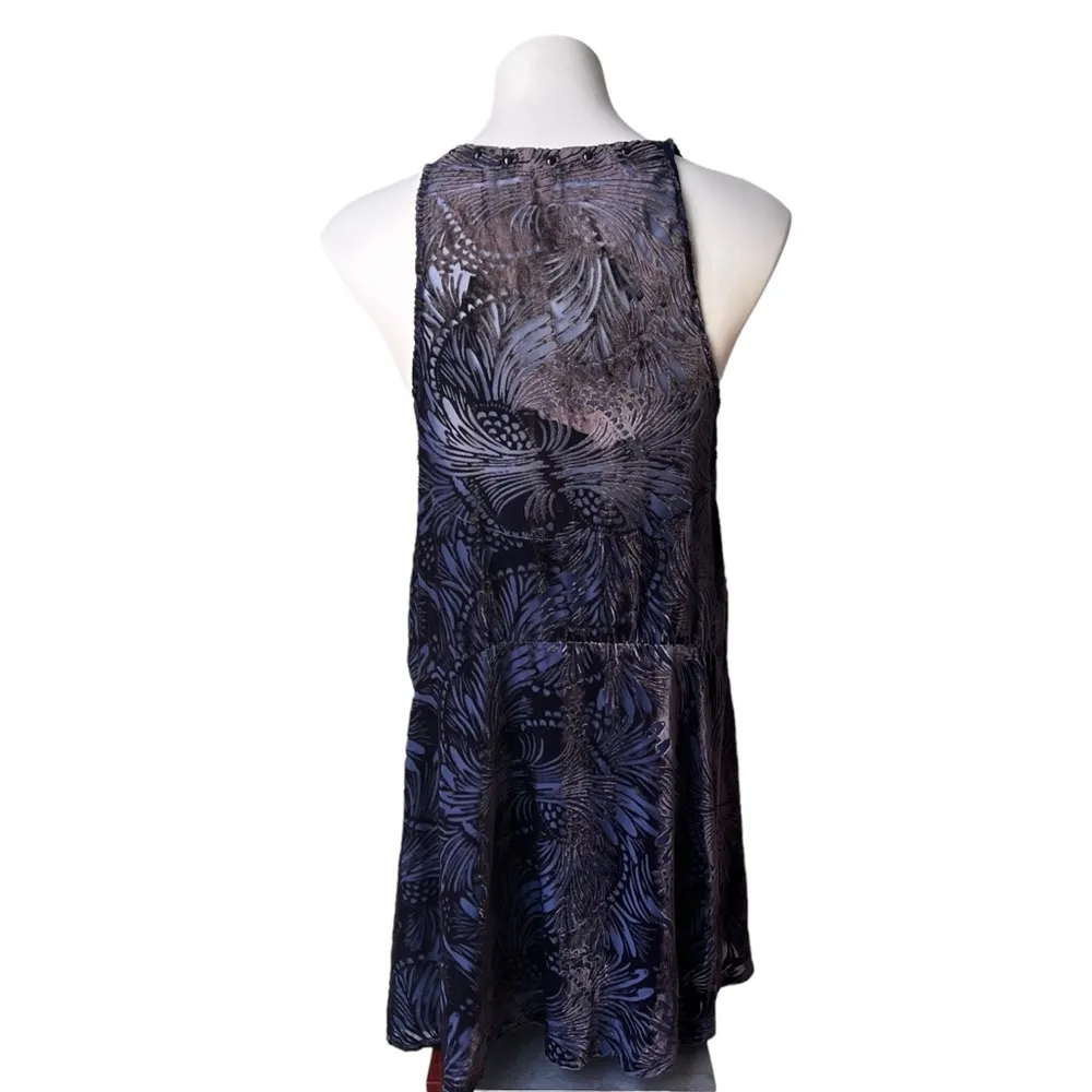 FREE PEOPLE Blue Ellie Velvet Burnout Sleeveless Mini A-Line Dress, Sz M - Image 5