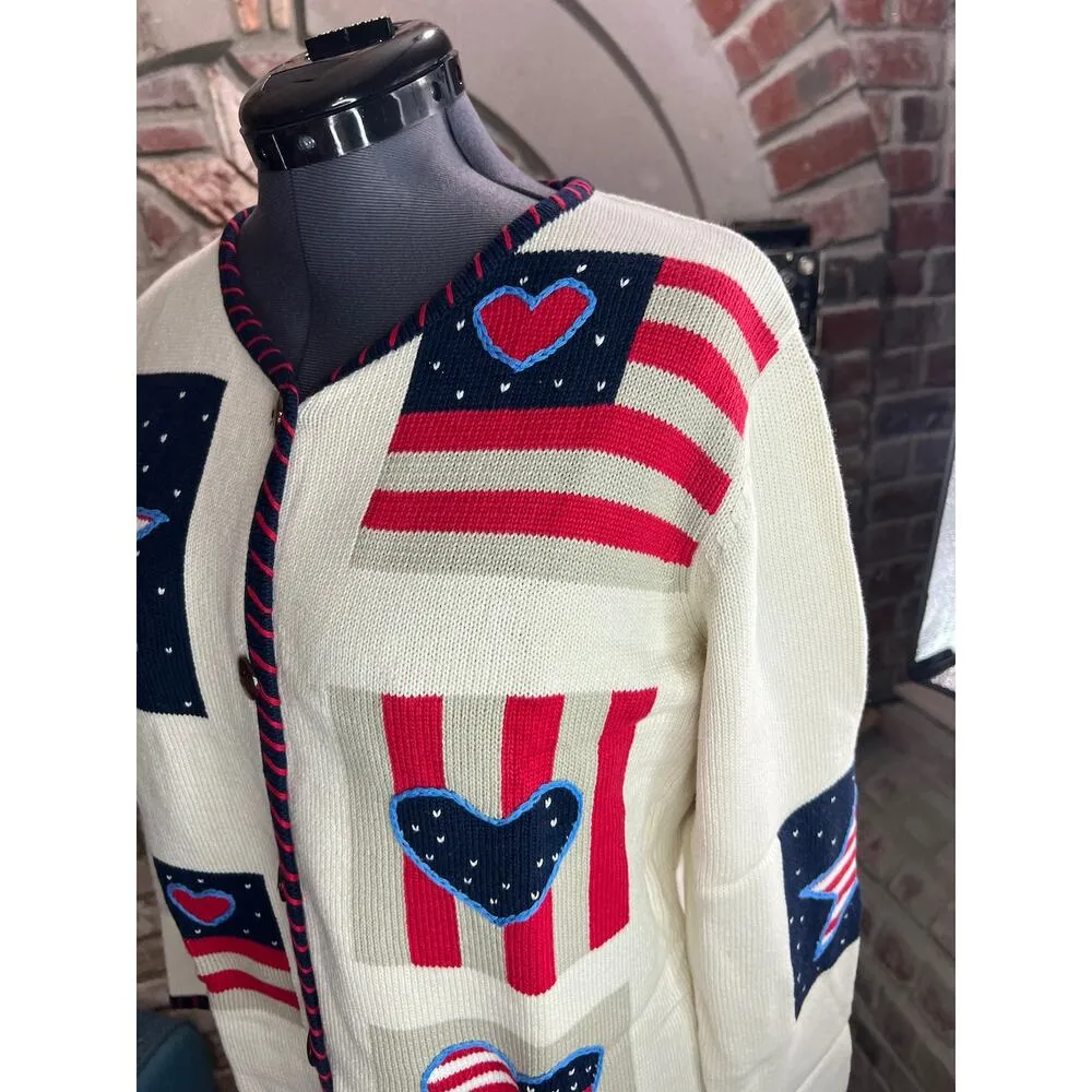 Norm Thompson cardigan sweater american flag red white blue star stripe Size M - Image 3