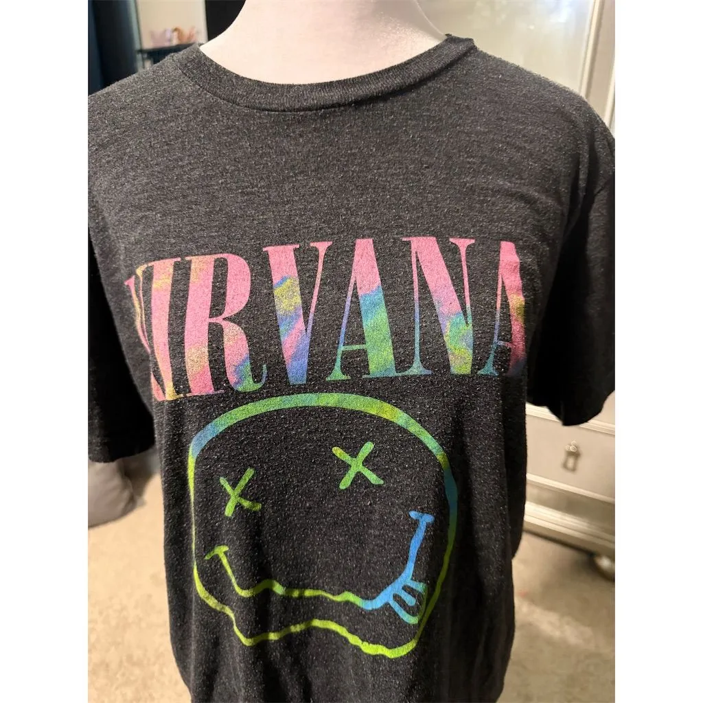 Nirvana Smiley Face Graphic T-Shirt Unisex S Multicolor Handmade - Image 2