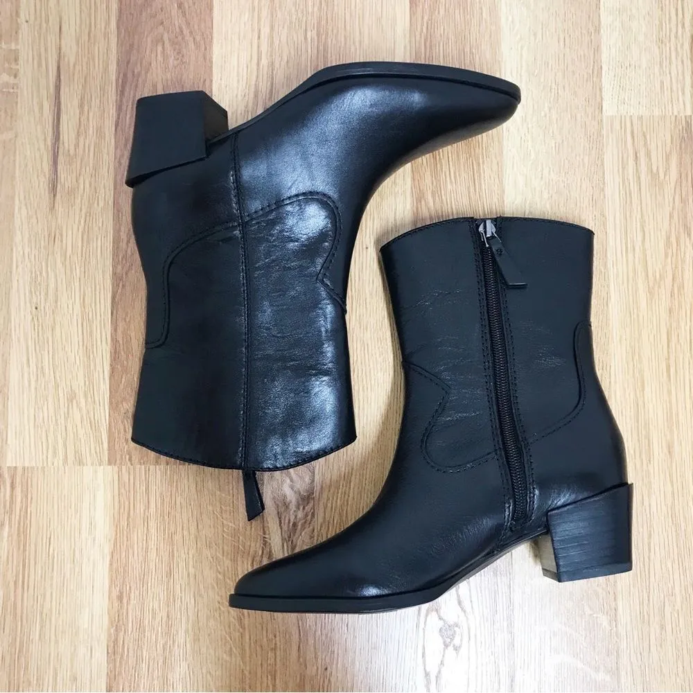 NATURALIZER Gaby Black Leather Western Midi Boot Bootie Block Heel Size 5 New - Image 8