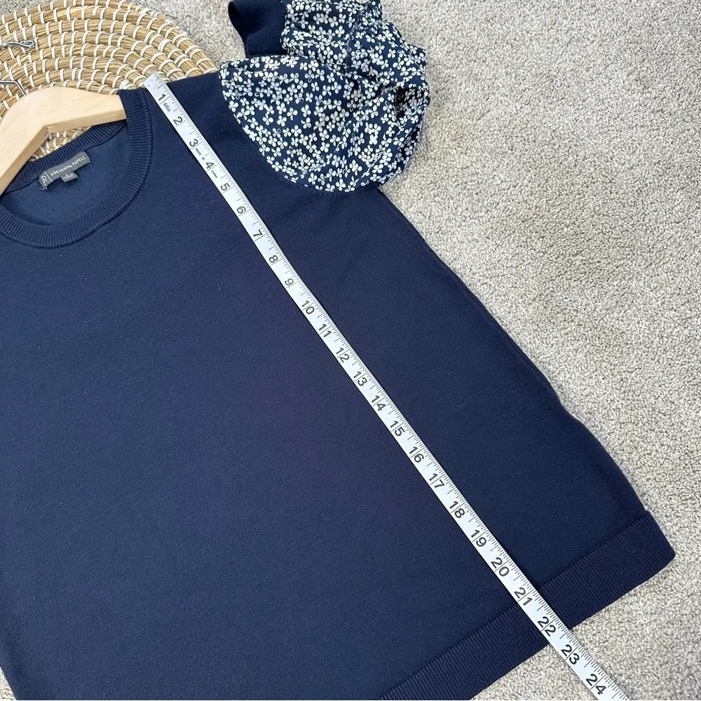 Adrianna Papell Sweater Blouse 3/4 Balloon Sleeve Floral Ruffle Neck in Navy S - Image 11