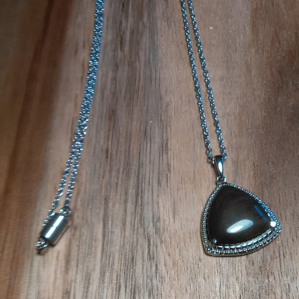 Mexican Velvet Obsidian Stainless Steel Pendant Necklace - Image 5