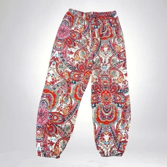 Boho Hippie Paisley Harem Pants Size Large Elasti Waist Festival NW Red - Image 4