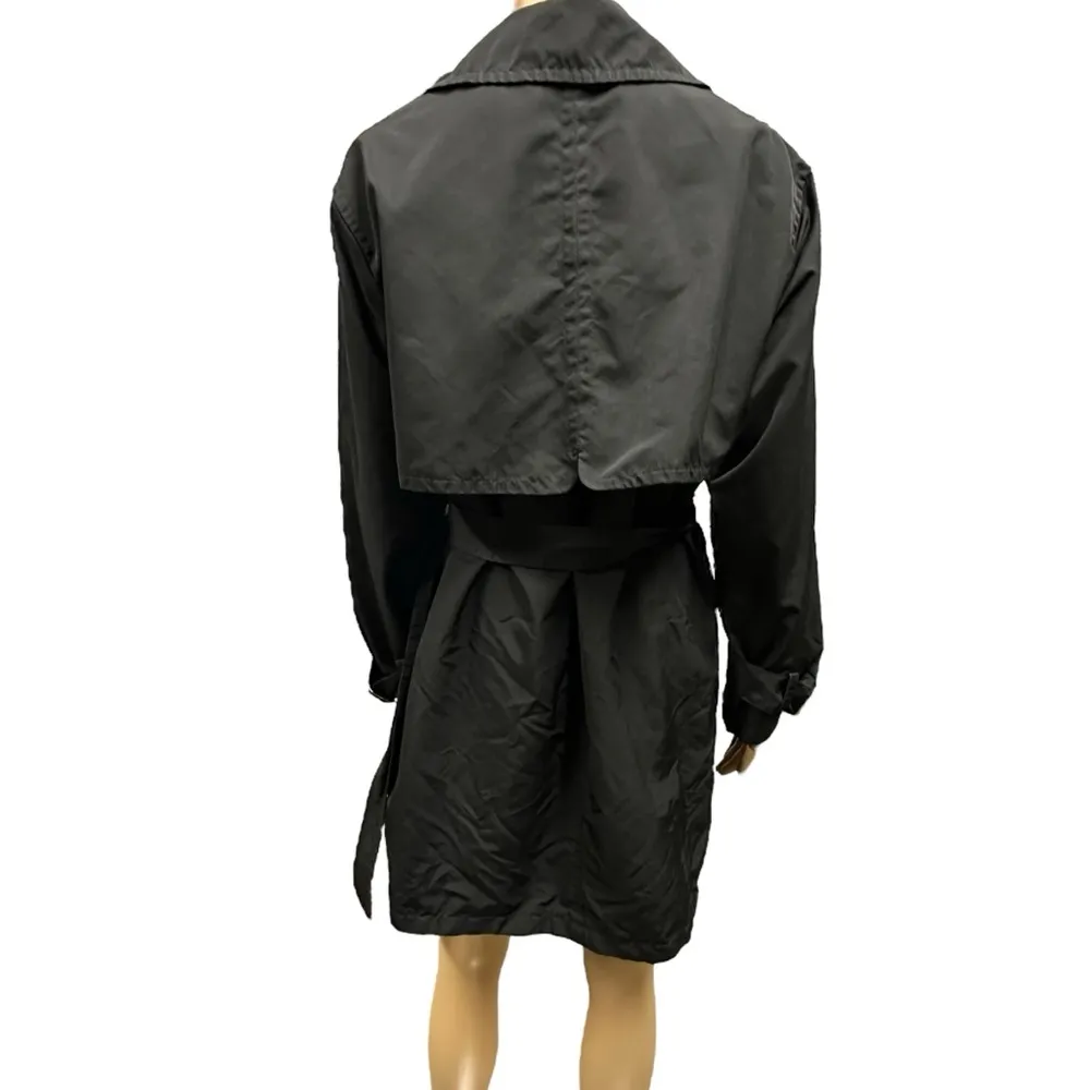 Mondi Fashion Vintage Black Belted Trench Coat Buckle Sleeve Jacket Womens Small - Image 6