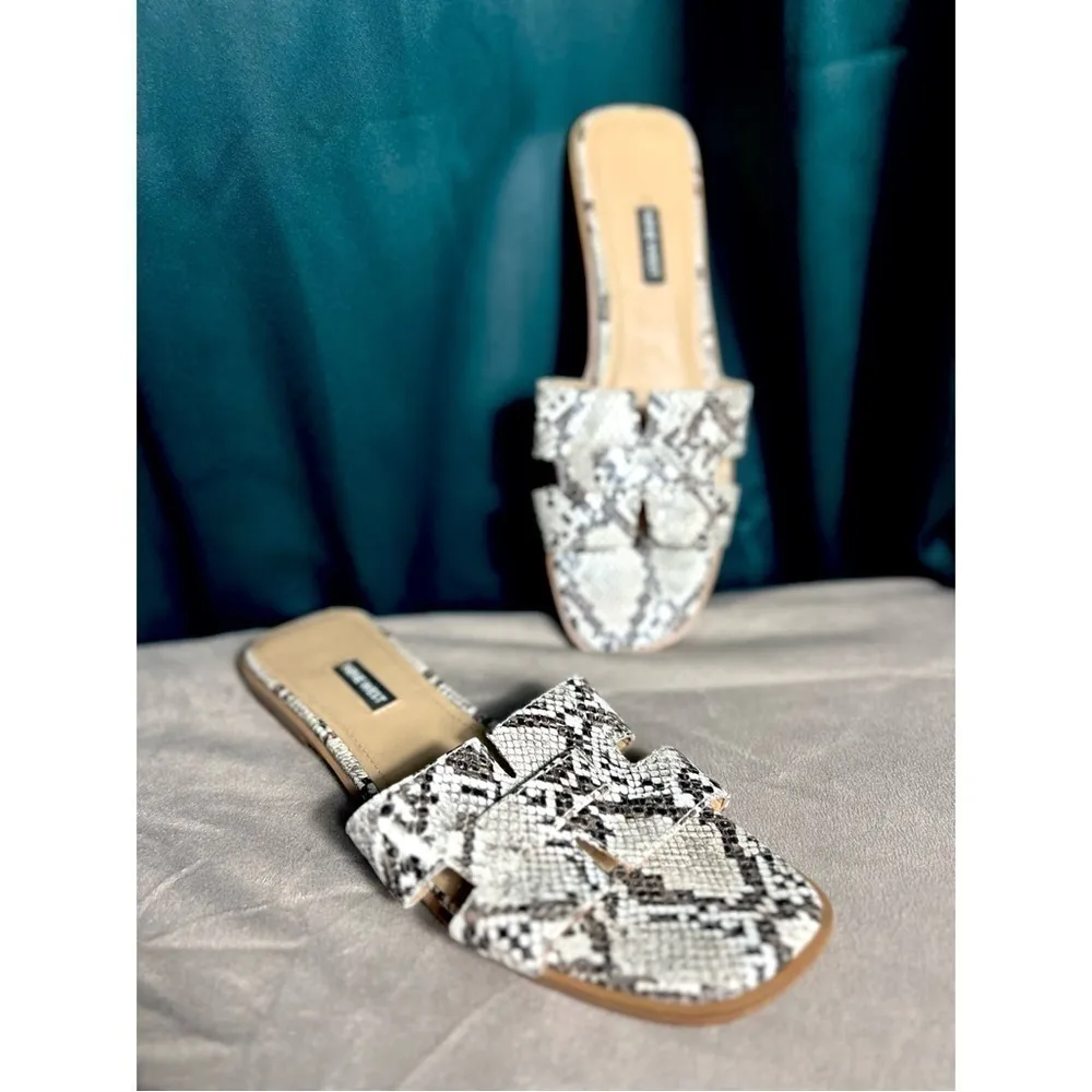 Nine West Grey Snake Faux Leather Gianna Slip-On Sandal Slides Size 10.5 M - Image 3