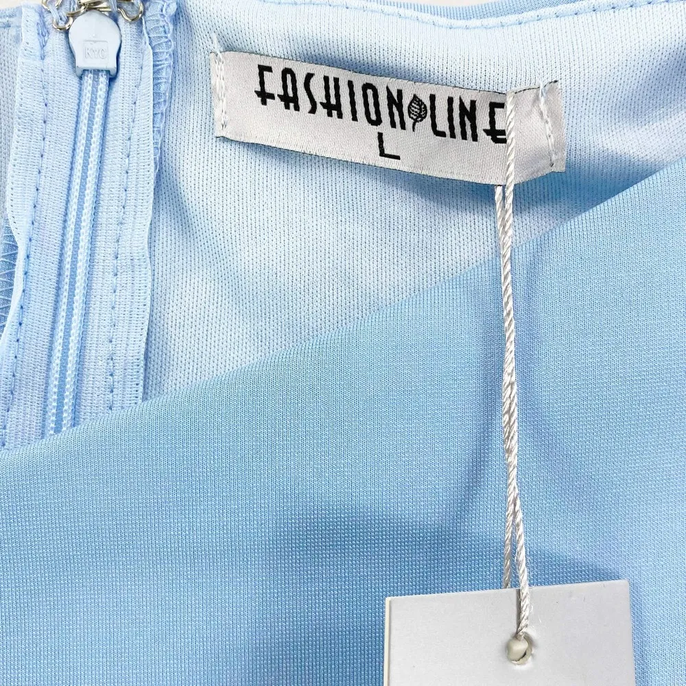 FASHION LINE Vintage 90s Blue Striped Off Shoulder V - Image 3