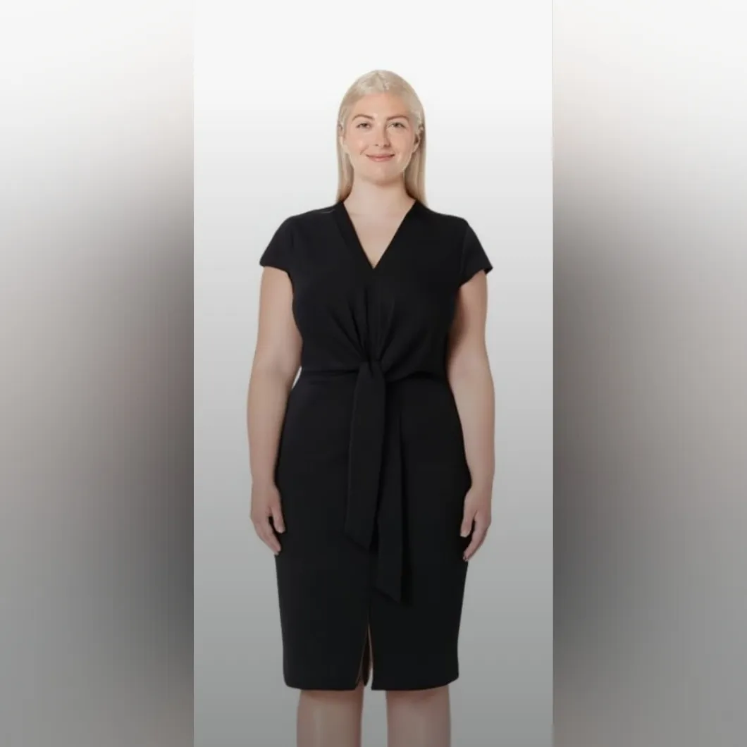 Grace Karin Black Midi Dress with Tie Front - Image 3