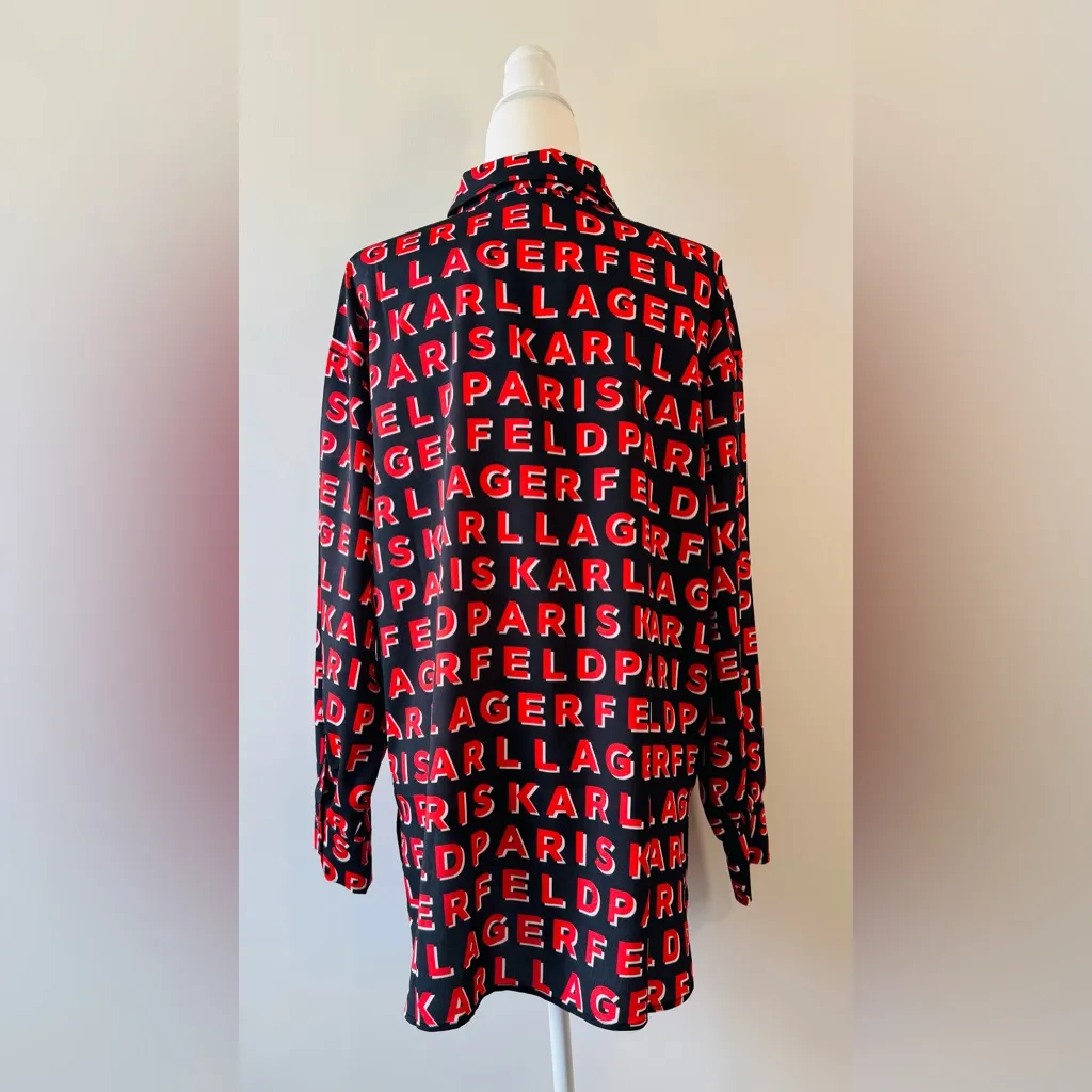 Karl Lagerfeld Paris Drop Shoulder Spell-Out Red & Black Blouse Size L NWT - Image 7