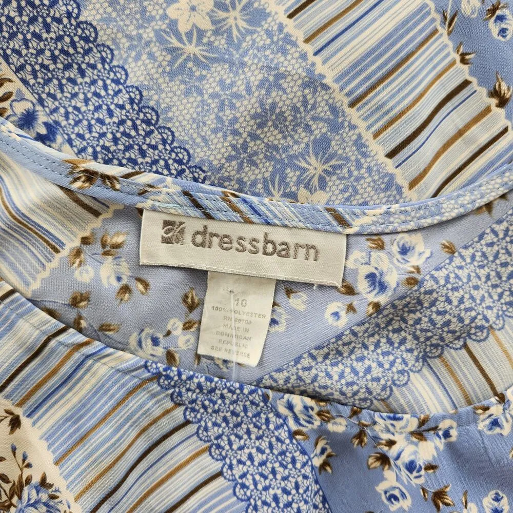 Vintage Dressbarn Blue Floral Diagonal Striped Sheath Sleeveless Maxi Dress M - Image 7