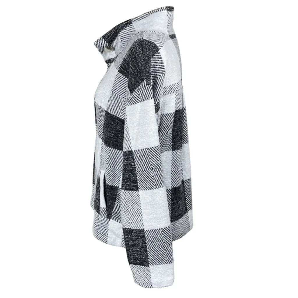 Christopher & Banks Fleece Jacket Black White Buffalo Plaid Size L Large - Image 2