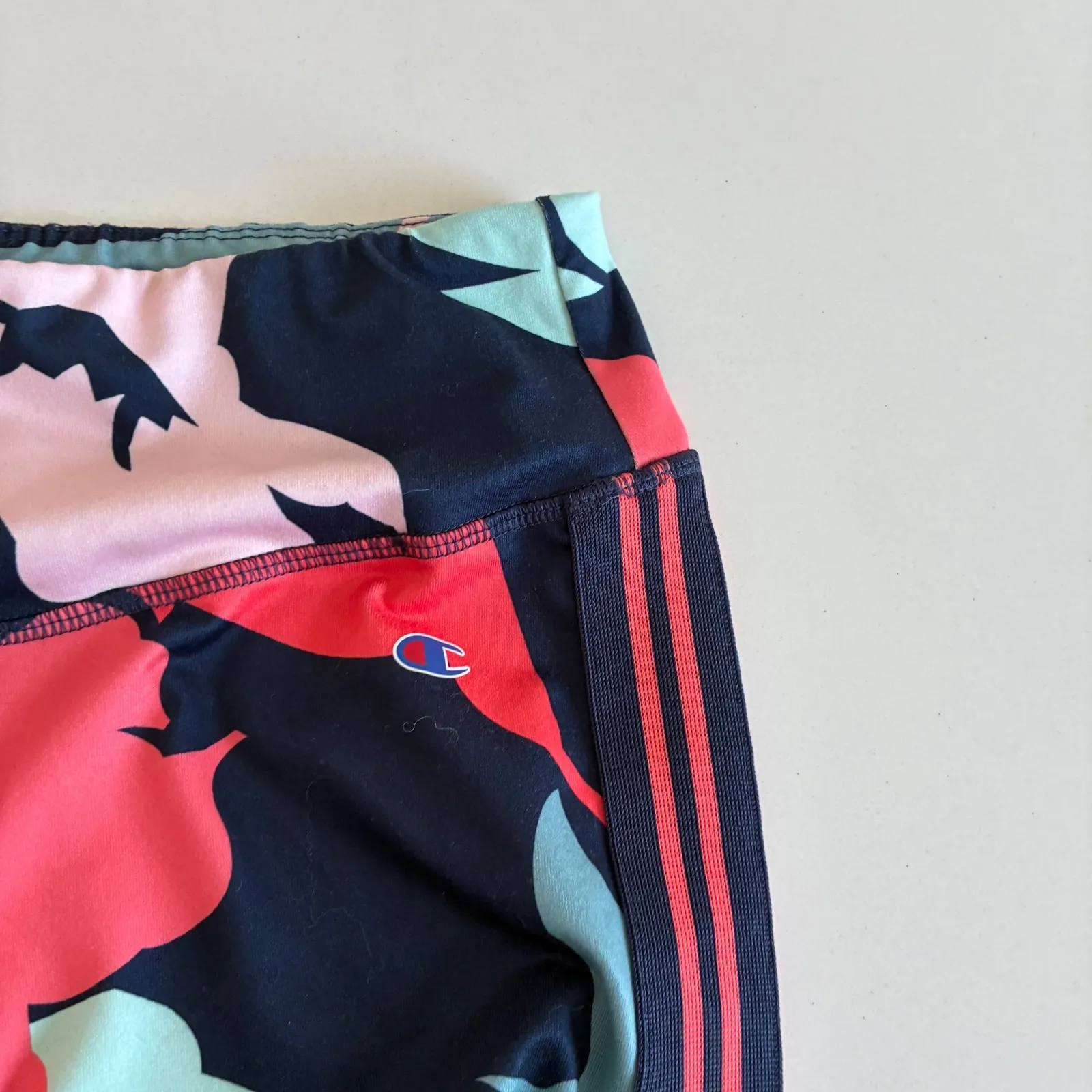 Champion Athletic Leggings Tropical Floral Print Navy Blue Pink Mint Size S - Image 3