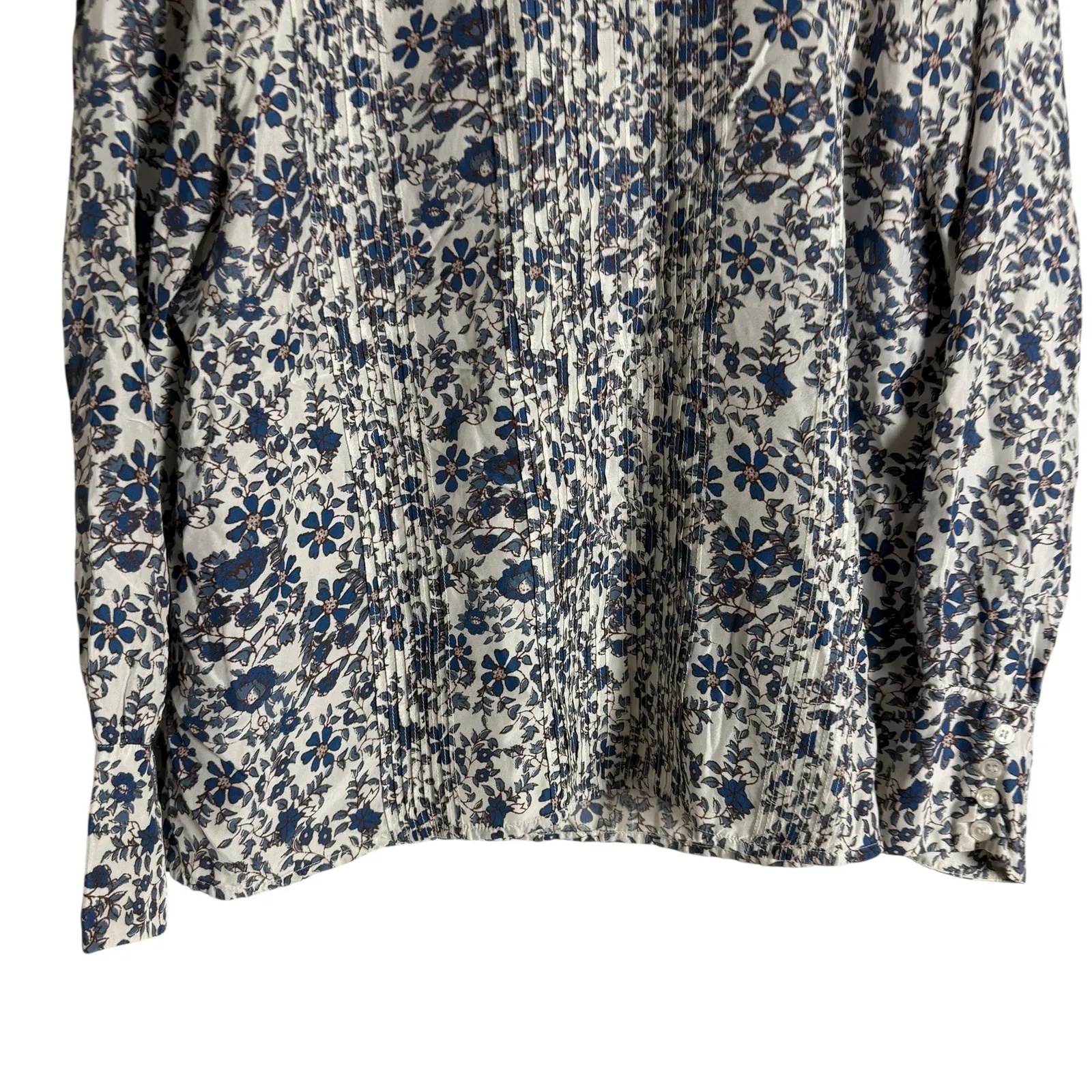 Apiece Apart Sez Pintuck Floral Print Long Sleeve Silk High Neck Blouse Size 12 - Image 8