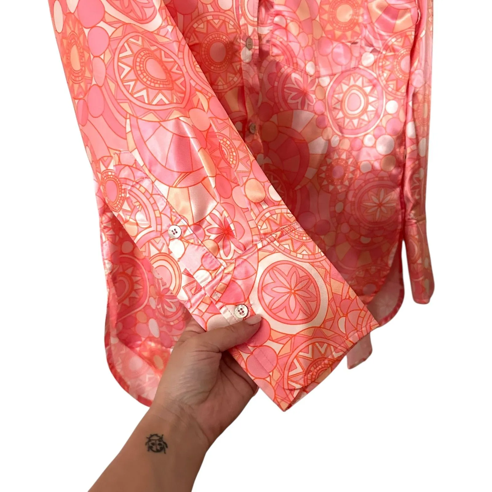 ARAMINTA JAMES Capri Satin Button Down‎ Shirt NWOT Medium Pink - Image 5