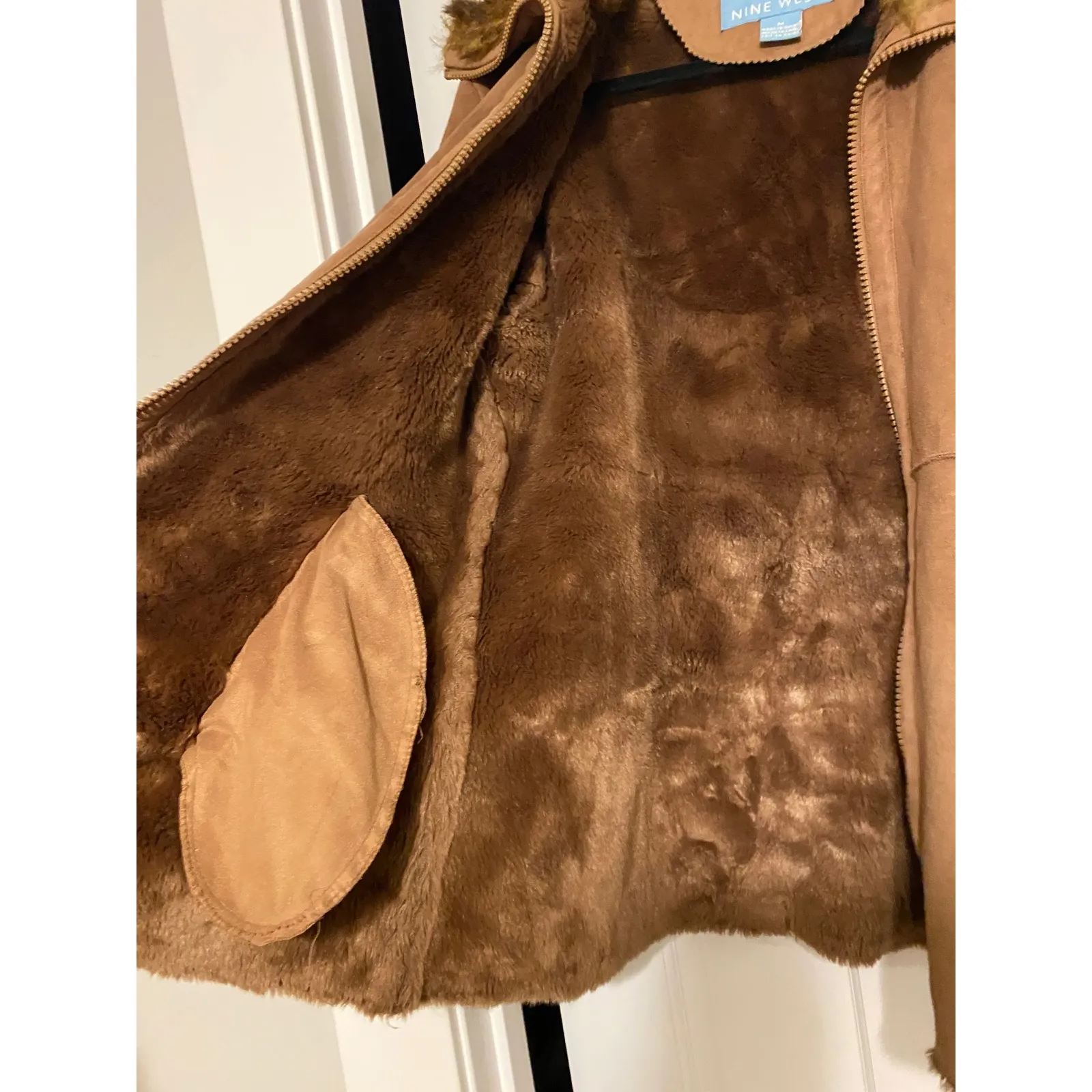 Vintage Penny Lane Suede Fur Trim Brown Coat Medium Boho Y2K 1990's Winter Cabin - Image 5