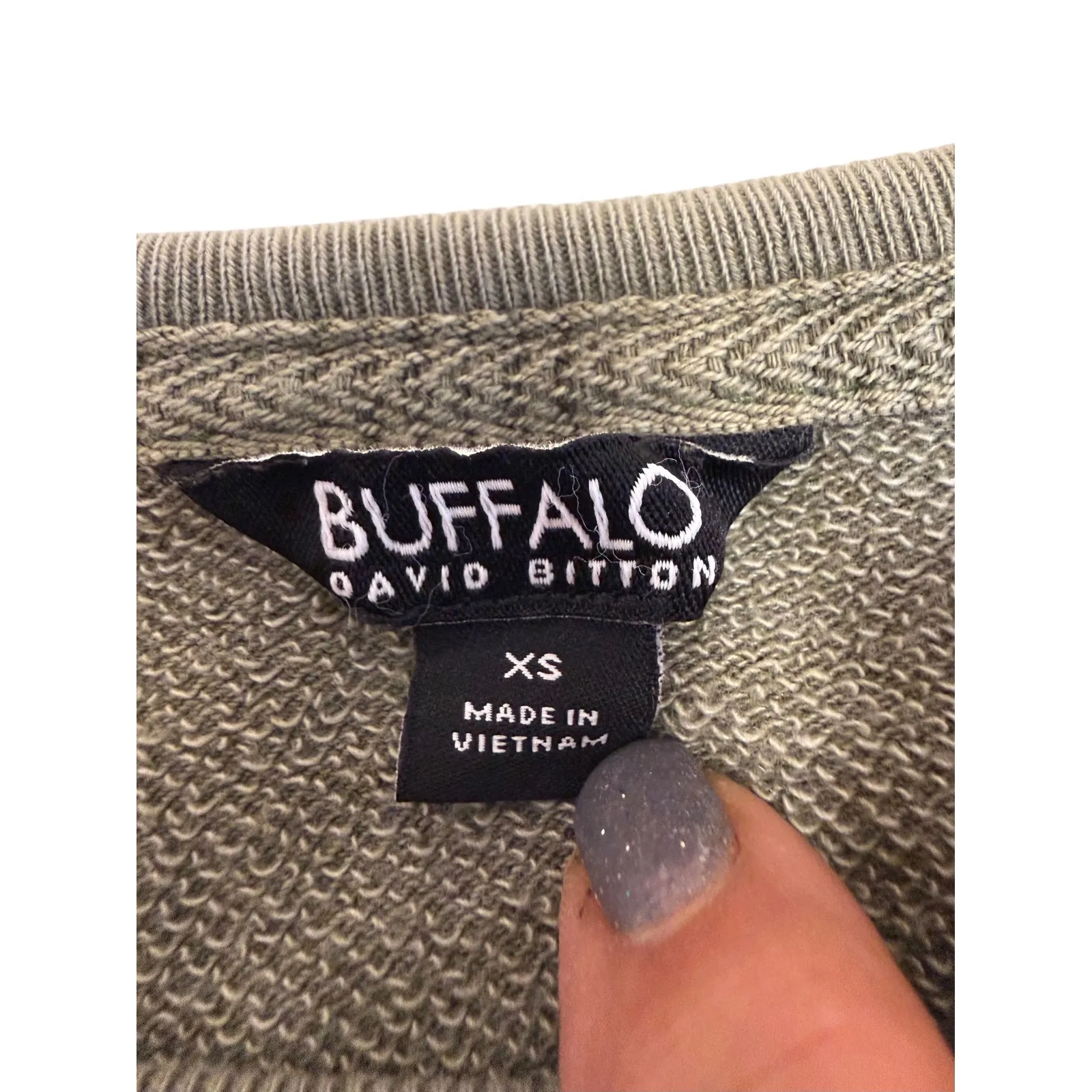 Buffalo David Bitton Olive Green Distressed Hem Crewneck Sweatshirt XS - Image 4