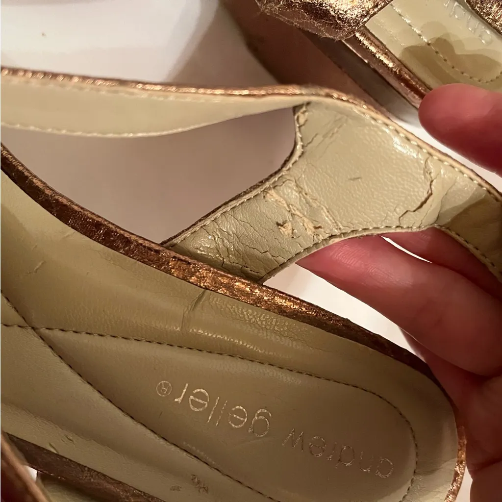 Andrew Geller Elden Metallic Bronze Wedges size 8.5 Snakeskin Print Sandals - Image 11