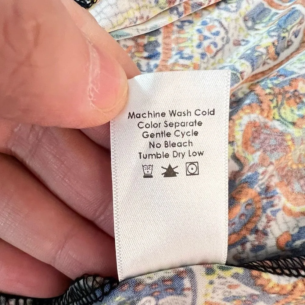 Veronica M. Lace Up Long Sleeve Multicolor Damask Print Mini Dress Size S - Image 9