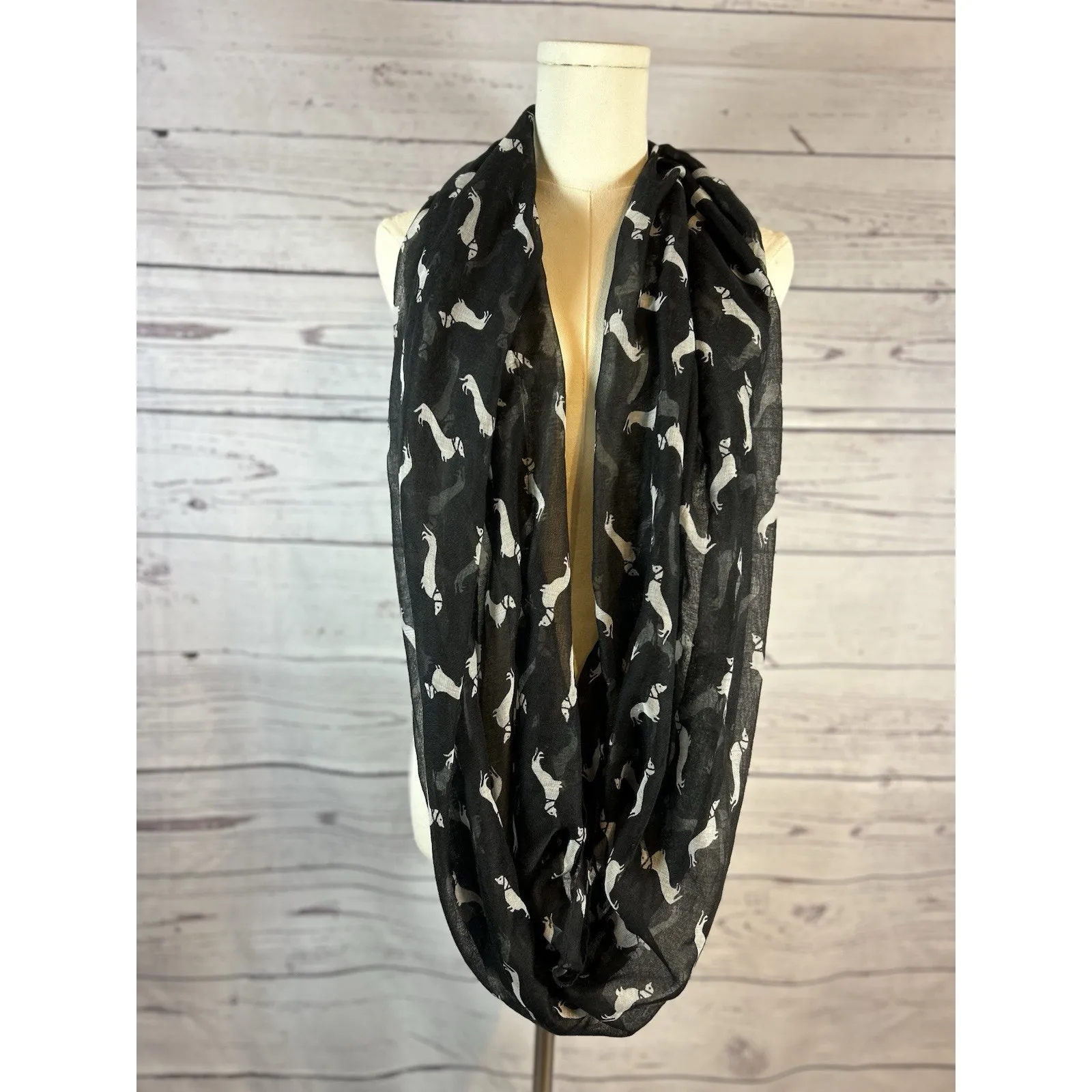 Manhattan Scarf Company Dachshund Print Infinity Scarf Black White - Image 2