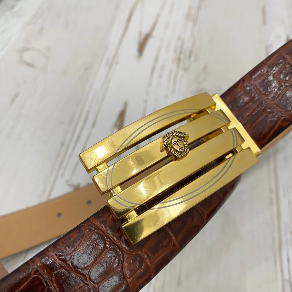Avanti Medusa Buckle Brown Croc Leather Belt 38-45 - Image 4