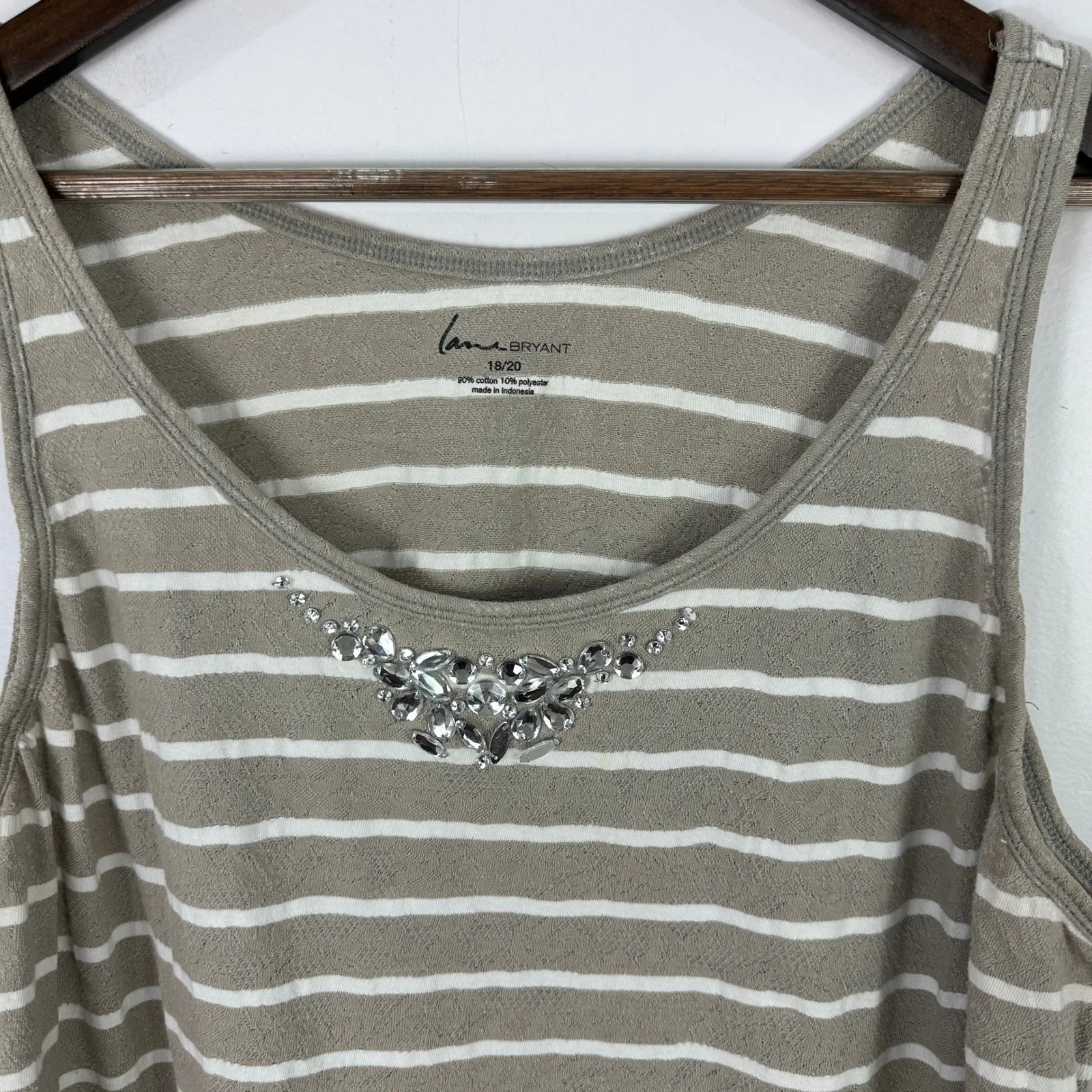 Lane Bryant Tank Top Plus 18 Beige White Stripe Sleeveless Casual Knit - Image 2