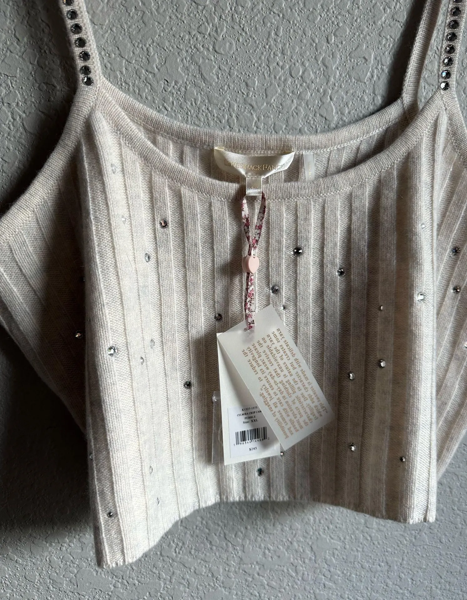 LoveShackFancy Cream Rhinestone Celmira Crop Cami Tank Top - Image 7