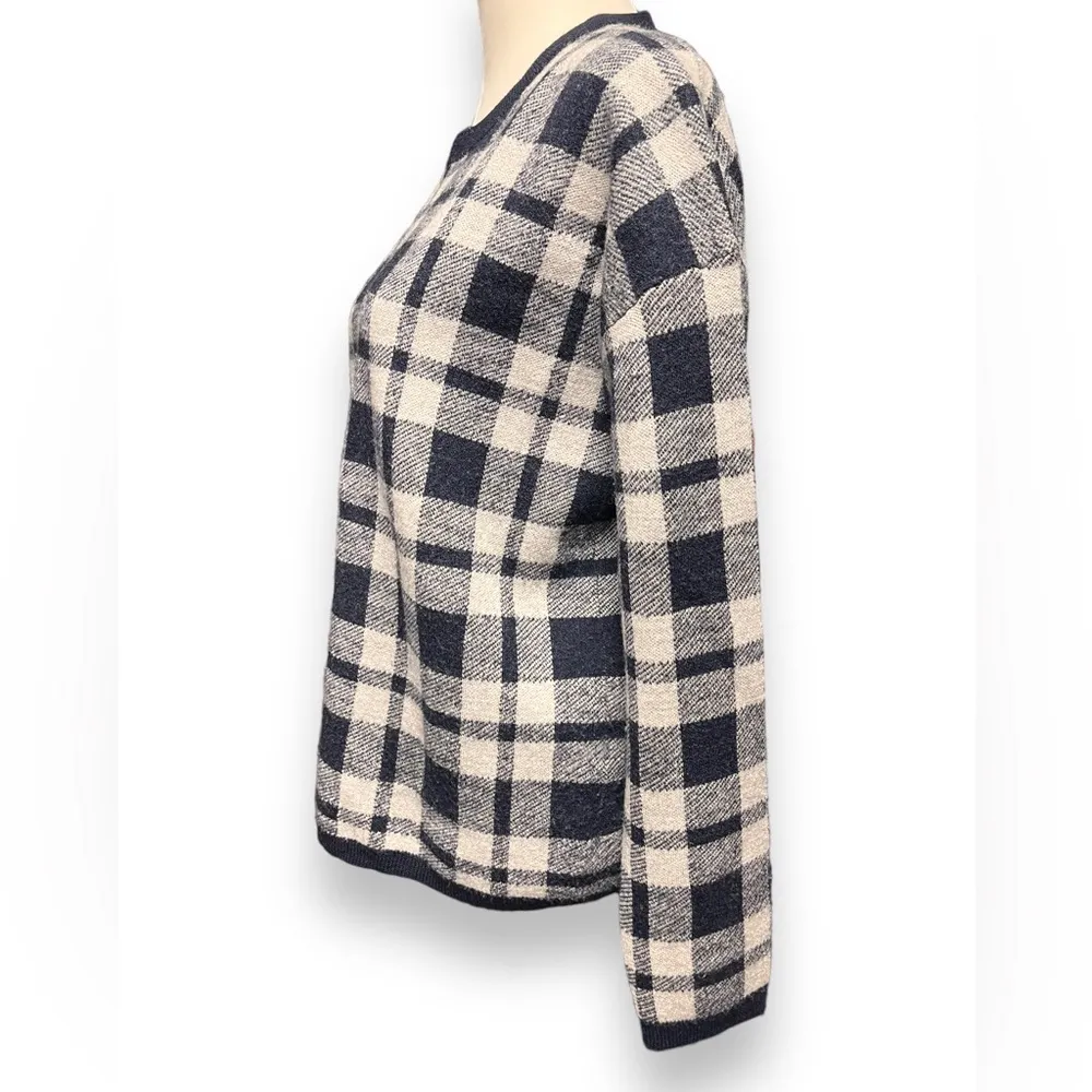 Madewell Blue Plaid Button-Back 100% Wool Sweater size small - Image 4