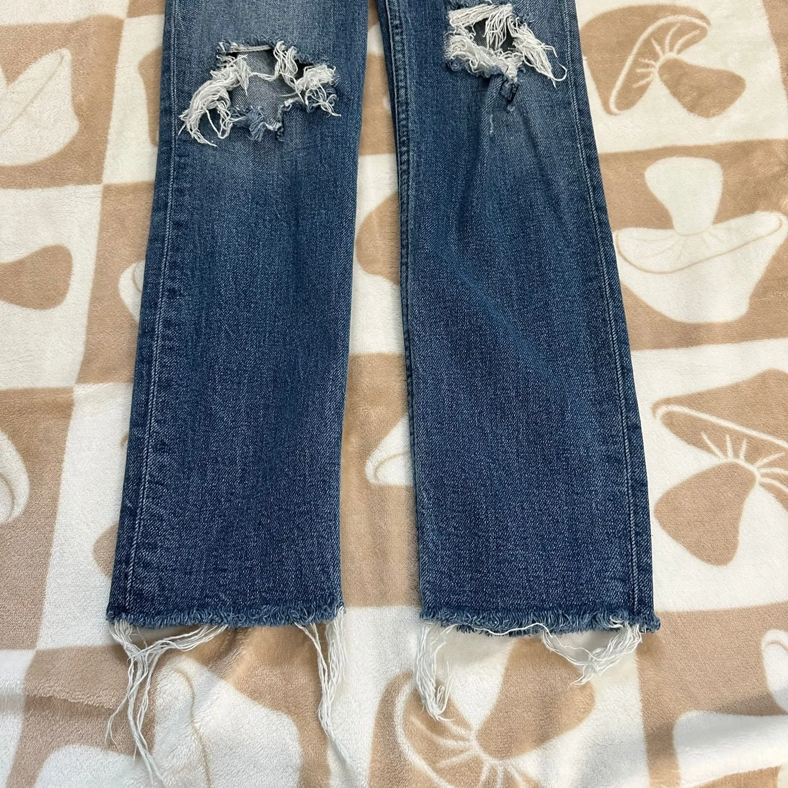 RE/DONE High Rise Ankle Crop Distressed Raw Hem Blue Jeans Size‎ 23 - Image 9