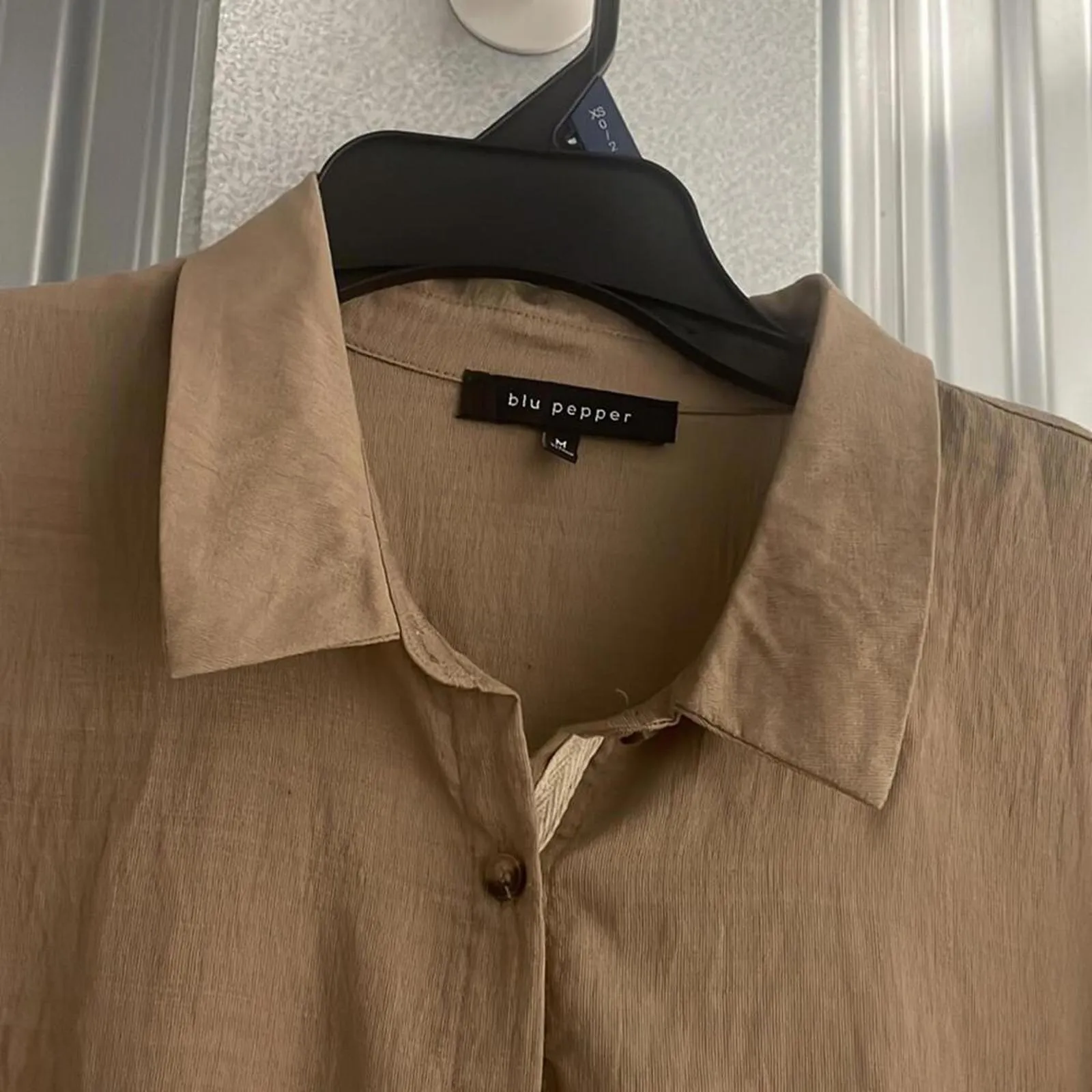 ✅Blu Pepper Tan Brown Drop Waist Causal Minimalist Sleeve work shirt dress - Image 2