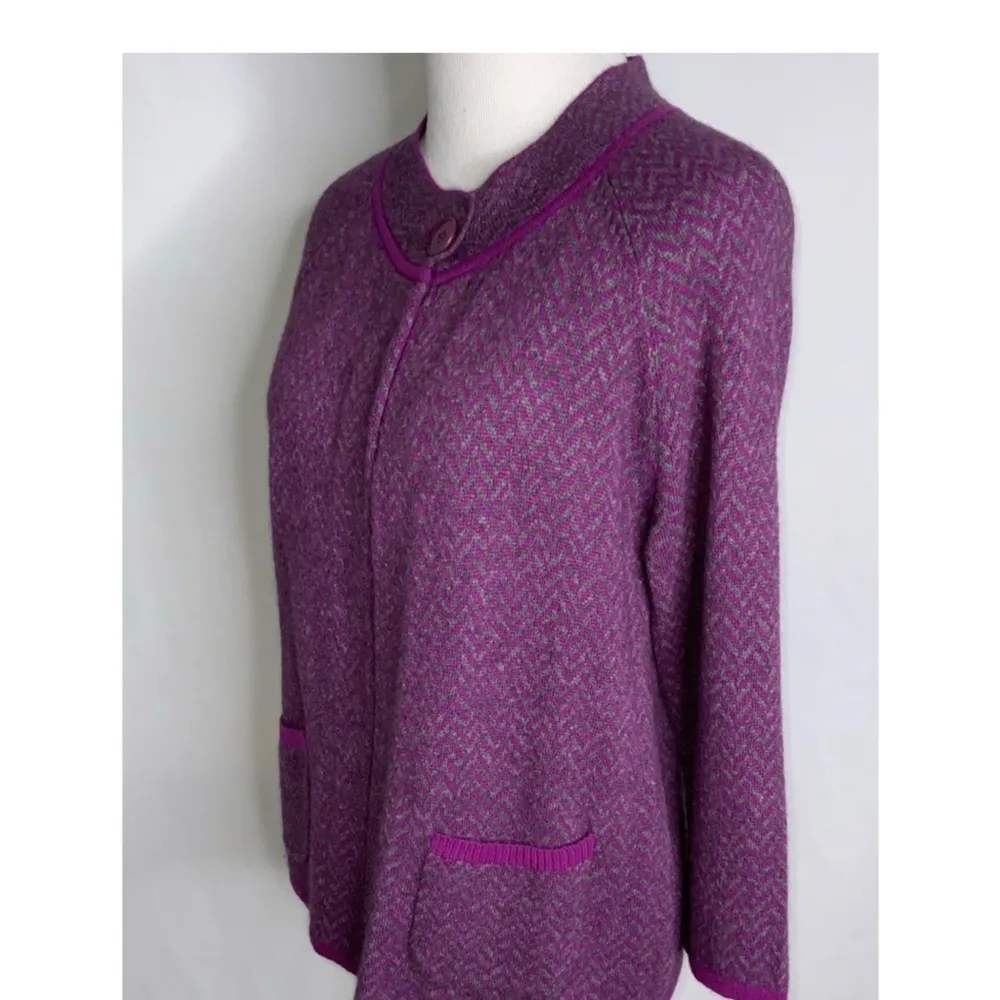Talbots Purple Chevron Open Front Angora Lambs Wool Cashmere Cardigan Sweater S - Image 4