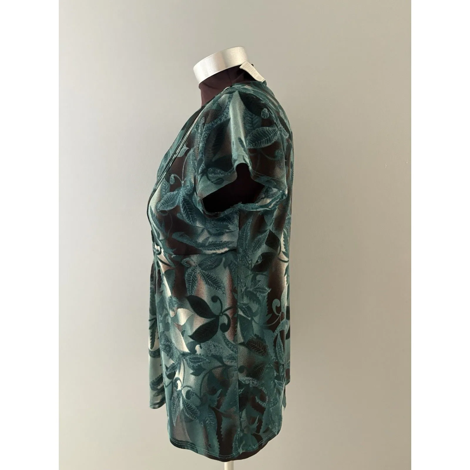 Y2K Worthington Babydoll Top Large Green Floral Forest Fairy Boho Peasant Fall - Image 3