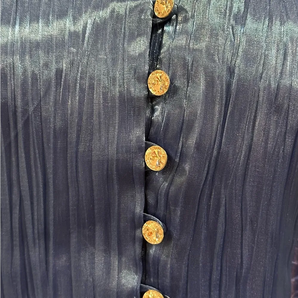 J.R Night By Cailiendo Blue Satin Rhinestone Buttons. Sheer Cuffed Sleeves Sz 8 - Image 2