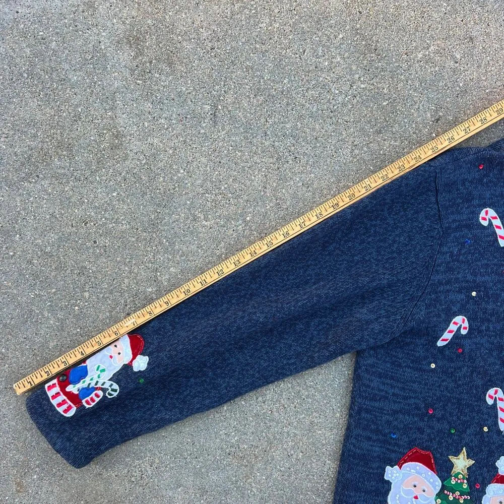 Vintage Y2K Tiara International Jolly Santa Cardigan Sweater Christmas Winter XL - Image 7