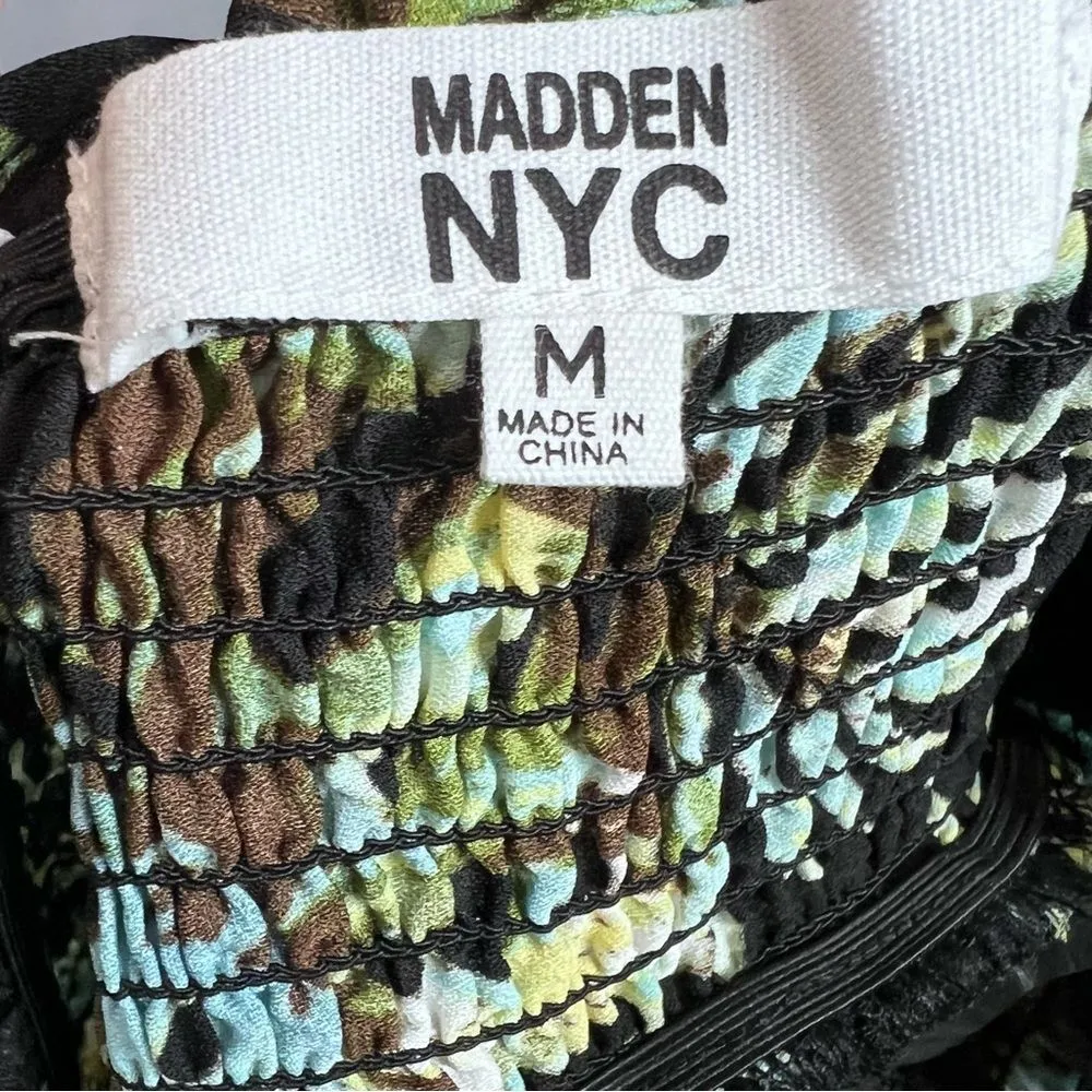 Madden NYC black tropical print tiered smocked halter dress size medium NWT - Image 7