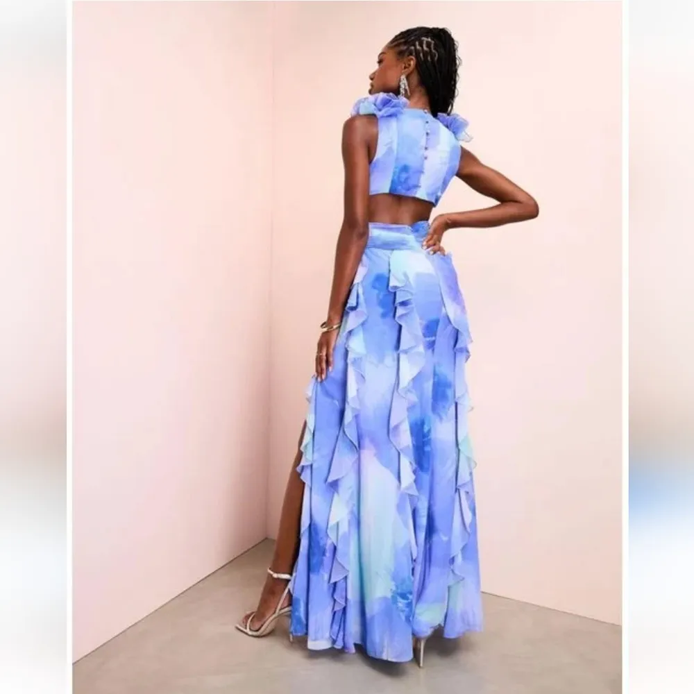 NWT ASOS LUXE plunge maxi dress with exaggerated ruffles and ruched detail Sz 10 - Image 2