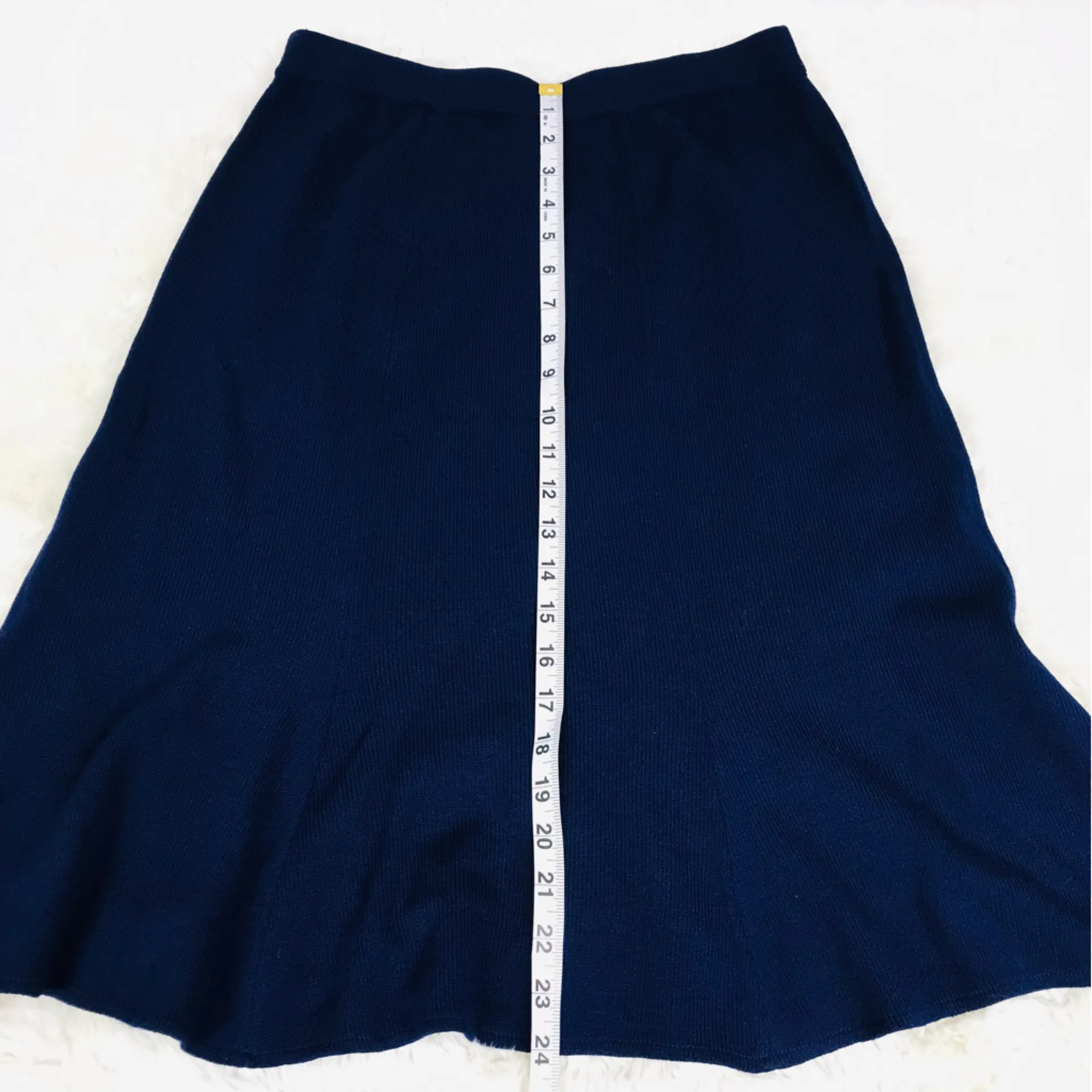 ST JOHN Collection Knit‎ Navy Blue Trumpet Flare Hem Skirt Knee Length Size 8 - Image 9