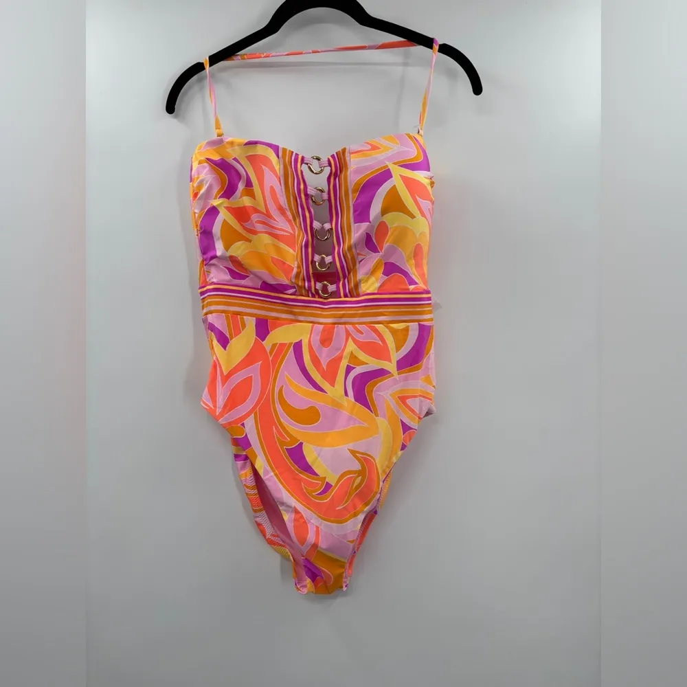 Sunshine 79 Floral Halterneck One Piece Swimsuit Orange Multi Size 12 - Image 4