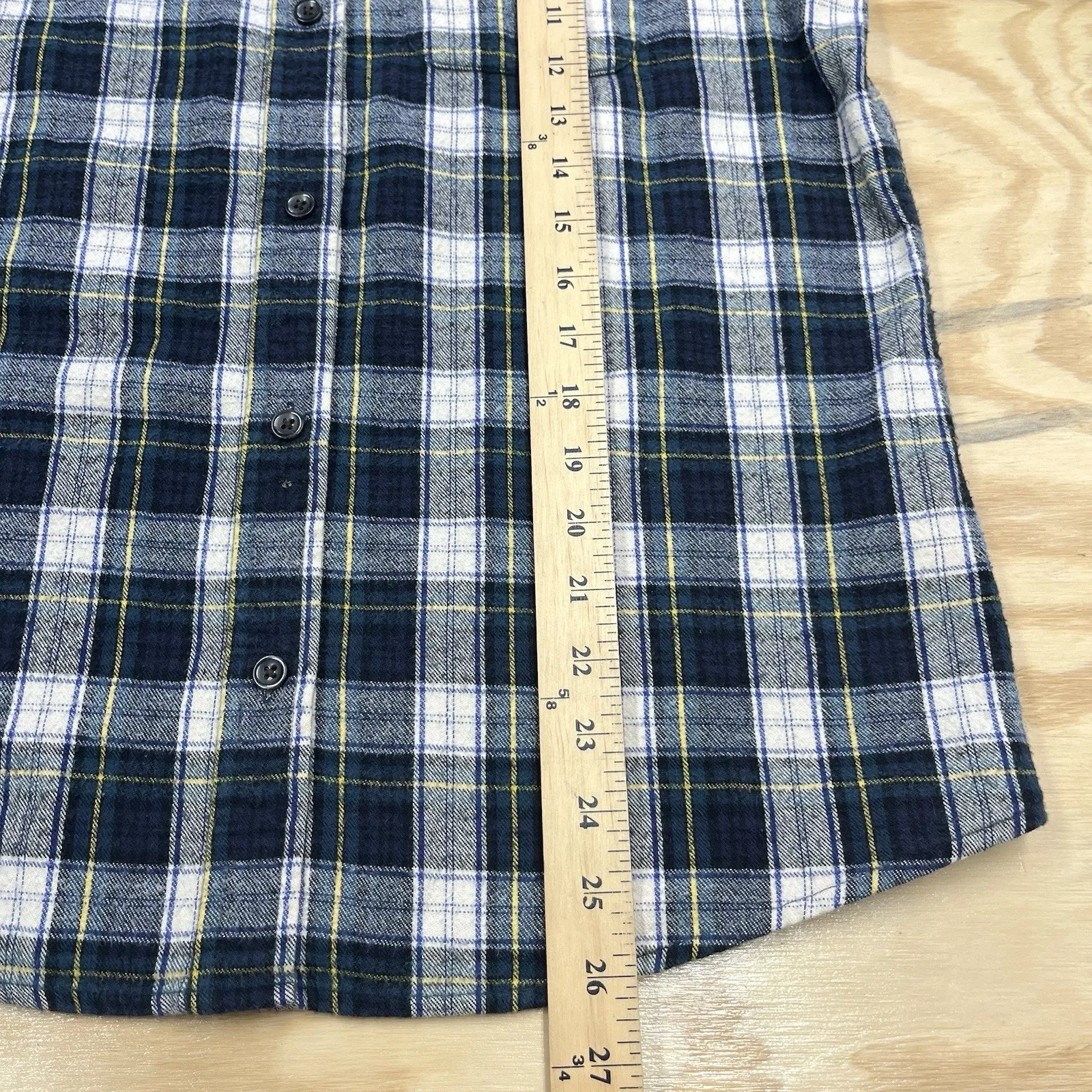 LL Bean Flannel Shirt Womens Small Blue Green Scotch Plaid Outdoor Utility - Image 12
