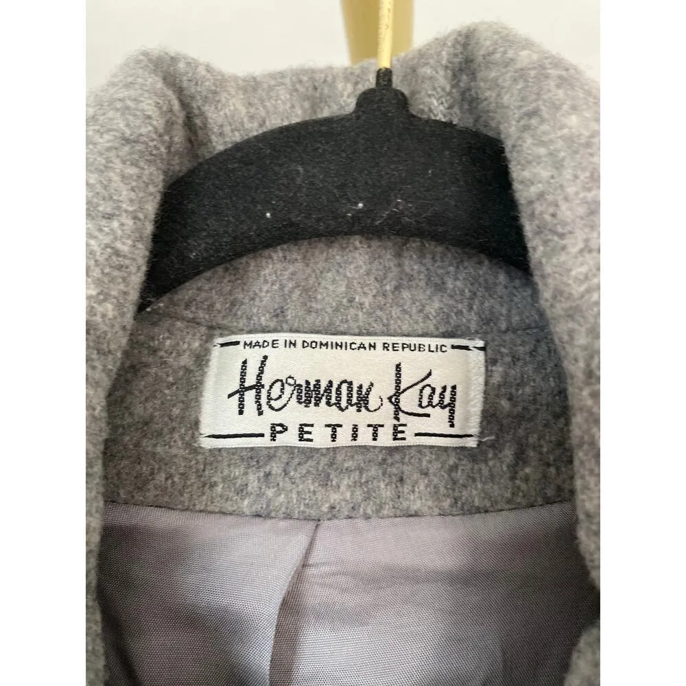 Herman Kay Wool Blend Pea Coat Classic Vintage Minimalist Scandi Parisian Gray Size 12 - Image 4