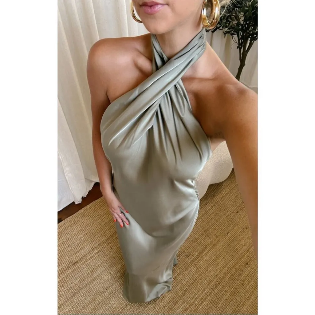 Show Me Your MuMu Jasmine Halter Maxi Dress in Sage - Image 2