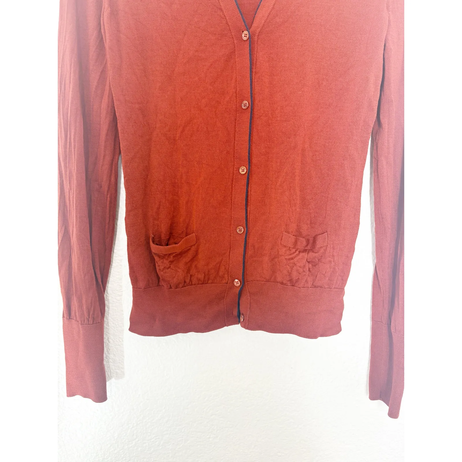 Loro Piana Virgin Wool Rust Orange Lightweight Cardigan Size 38 Quiet Luxury - Image 8