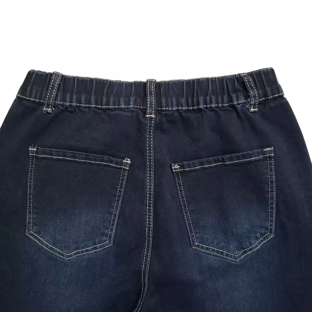 YMI Jeans Womens Medium Dark Wash Denim Elastic Waist Stretch Adjustable Ankle - Image 10